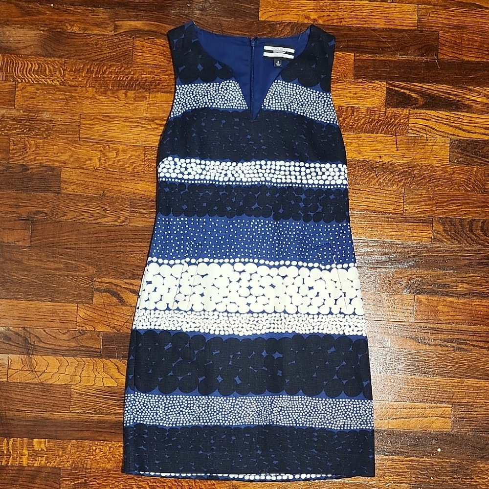 Banana Republic x Marimekko Sleeveless Navy and White Patterned Mini Dress